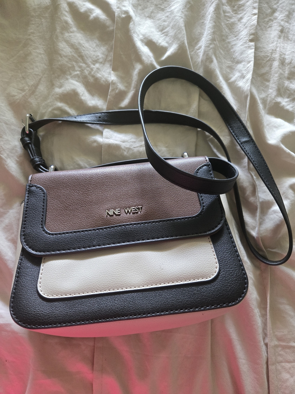 Nine West Black Taupe and Cream Colorblock Crossbody
